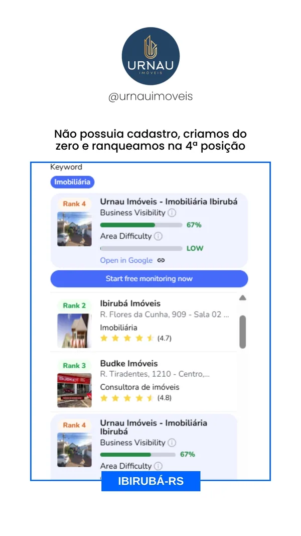 Resultado real no Google: Urnau Imóveis na quarta posição em Ibirubá, RS